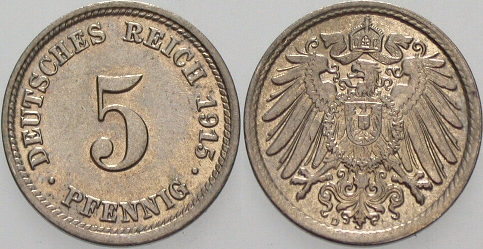 5 Pfennig 1915 J. 12 fast Stempelglanz
