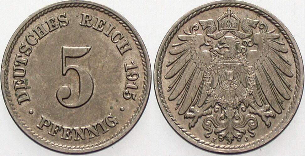 5 Pfennig 1915 J. 12 vorzüglich - Stempelglanz,Kr.