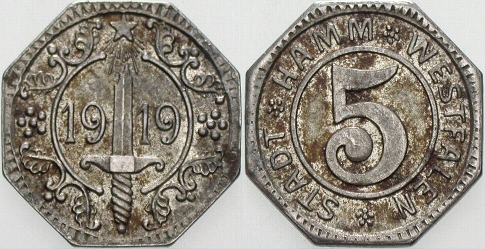 5 Pfennig 1919 mit WESTFALEN Menzel 10723.13 Sehr schön