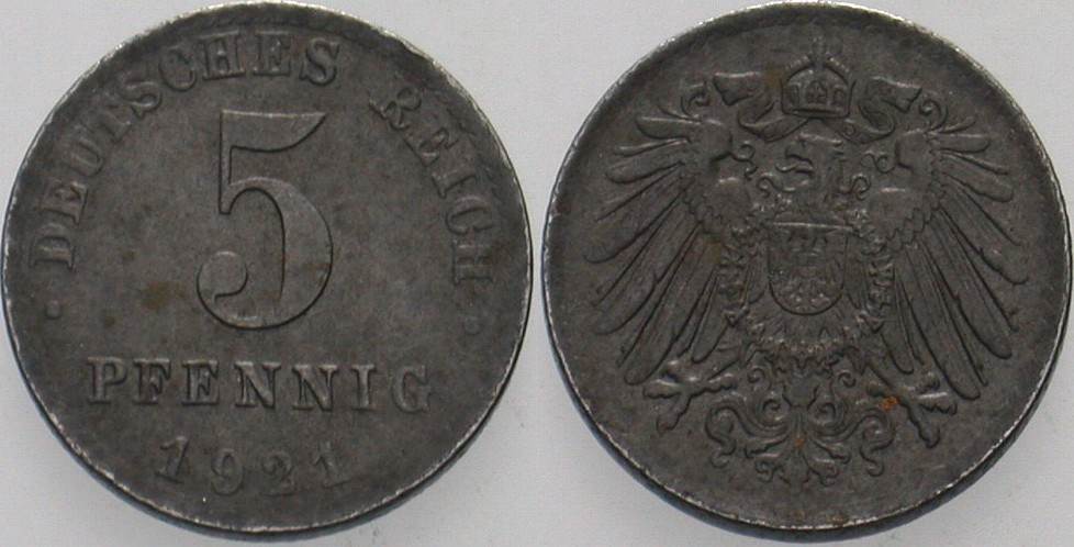 5 Pfennig 1921 J. 297 Sehr schön