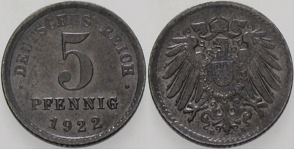 5 Pfennig 1922 J. 297 Stempelglanz