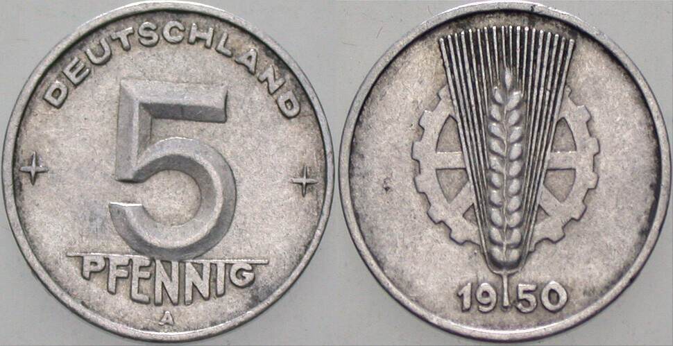 5 Pfennig 1950 J. 1502 sehr schön