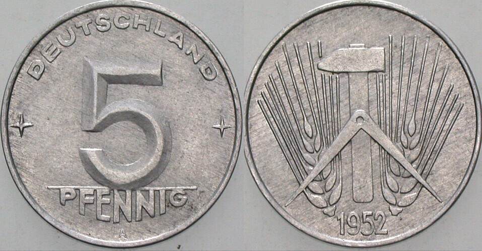 5 Pfennig 1952 J. 1506 sehr schön