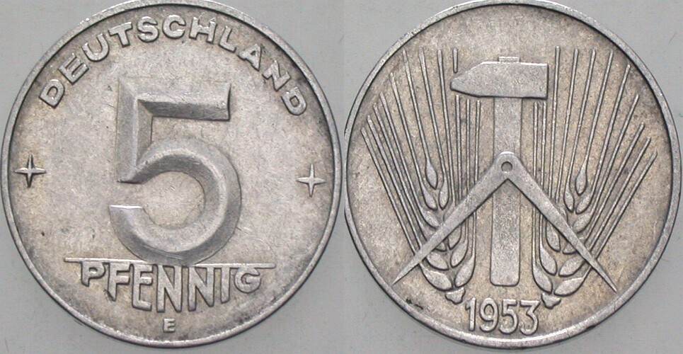5 Pfennig 1953 J. 1506 sehr schön