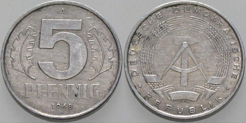 5 Pfennig 1968 J. 1509 sehr schön