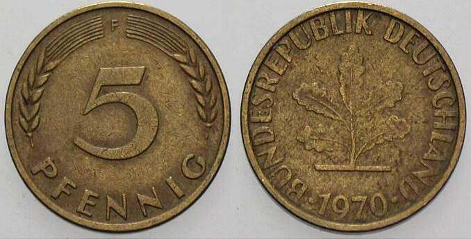 5 Pfennig 1970 J. 382 sehr schön