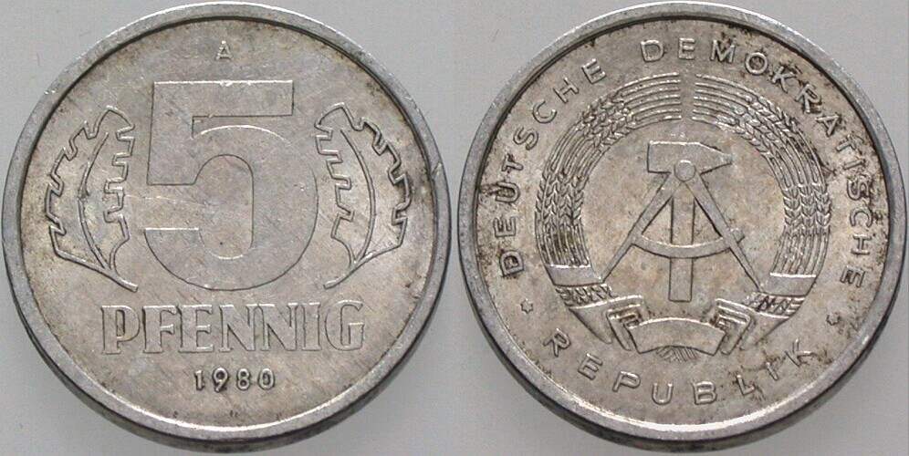 5 Pfennig 1980 J. 1509 Sehr schön