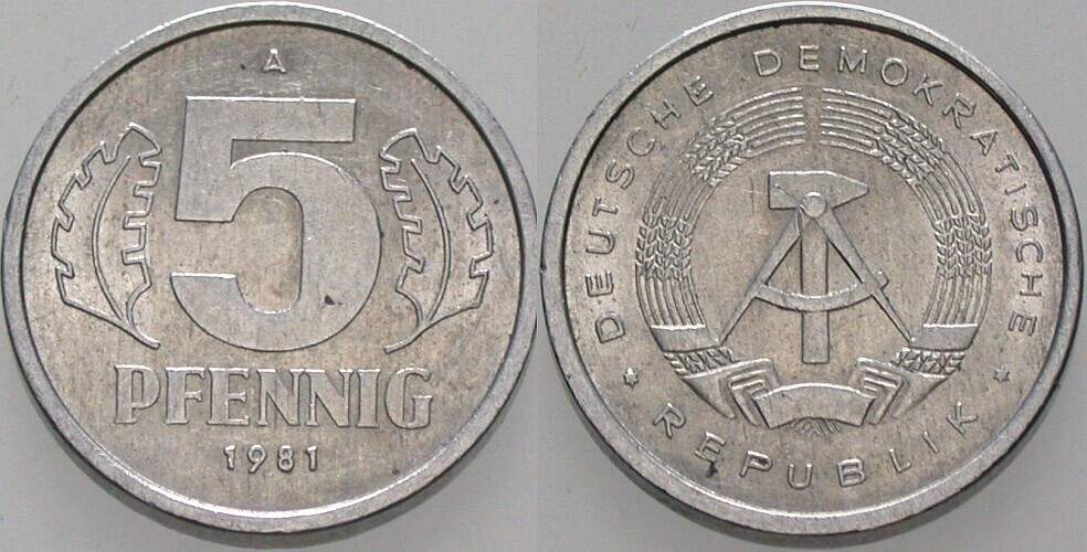 5 Pfennig 1981 J. 1509 Sehr schön