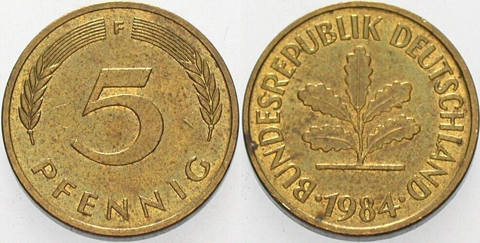 5 Pfennig 1984 J. 382 sehr schön