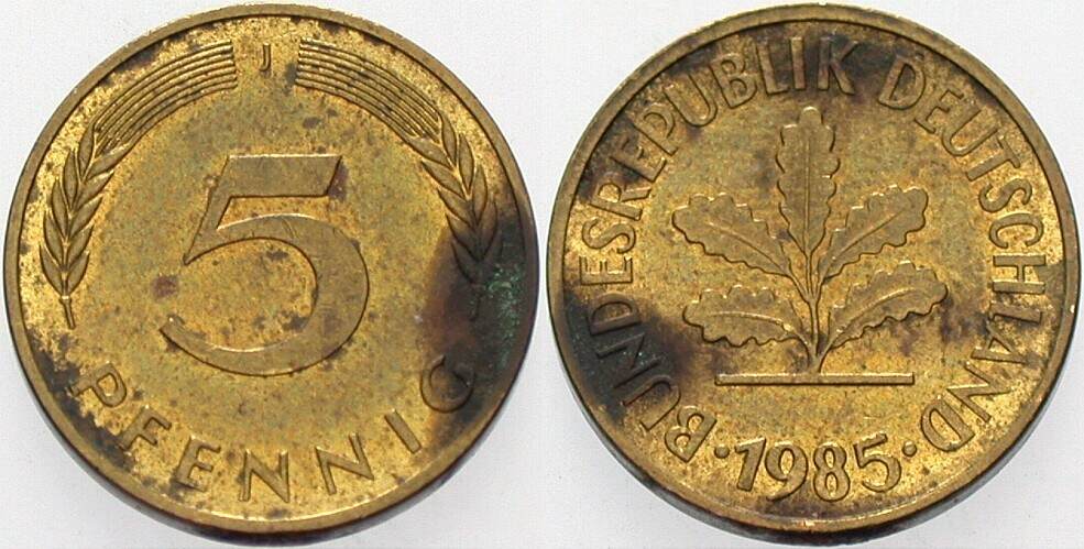 5 Pfennig 1985 J. 382 sehr schön
