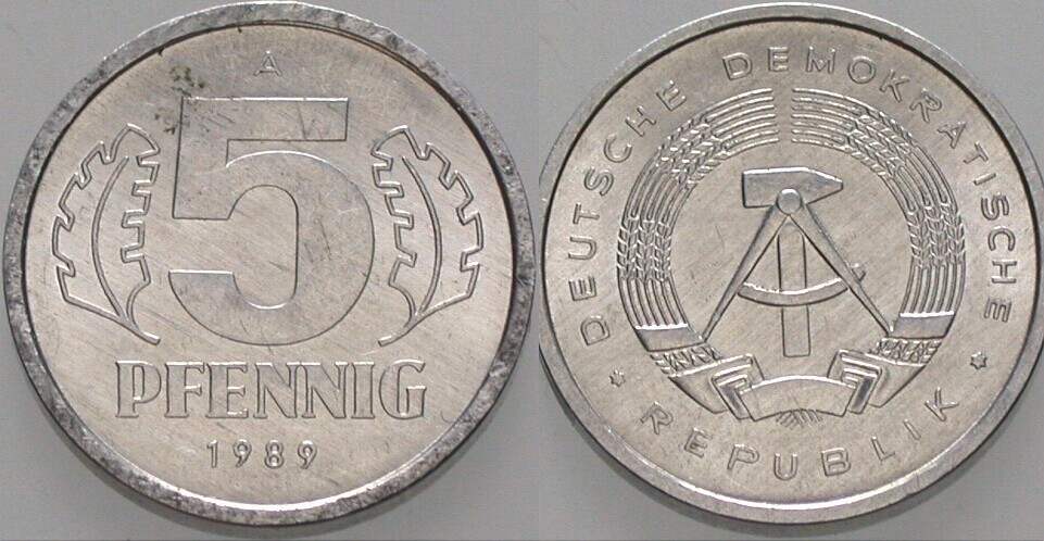 5 Pfennig 1989 J. 1509 Sehr schön