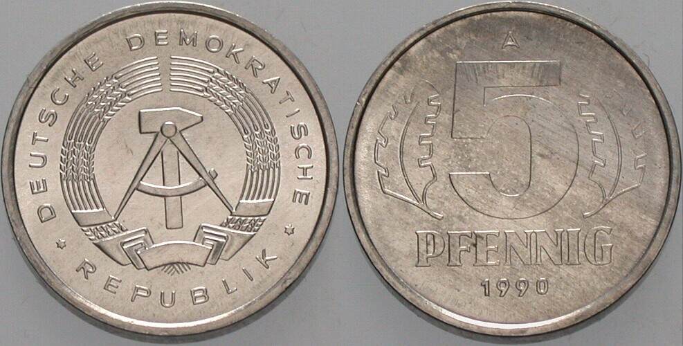 5 Pfennig 1990 J. 1509 Sehr schön