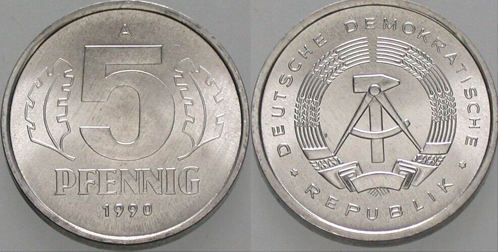 5 Pfennig 1990 J. 1509 Stempelglanz