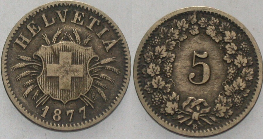 5 Rappen 1877 Divo/Tobler 318 Sehr schön