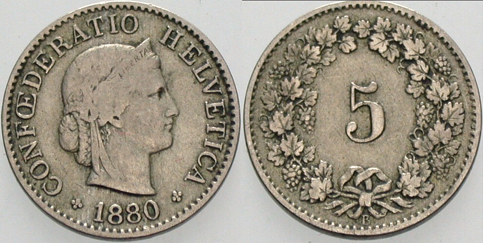 5 Rappen 1880 Divo/Tobler 319 sehr schön