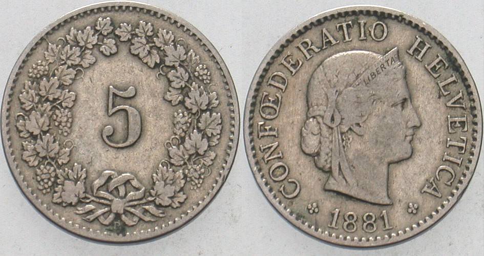 5 Rappen 1881 Divo/Tobler 319 Sehr schön