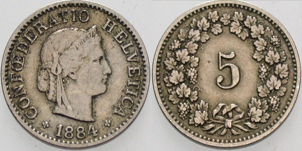 5 Rappen 1884 Divo/Tobler 319 sehr schön