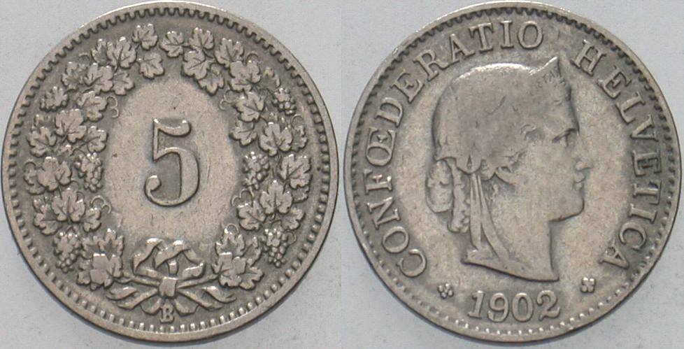 5 Rappen 1902 Divo/Tobler 319 Sehr schön