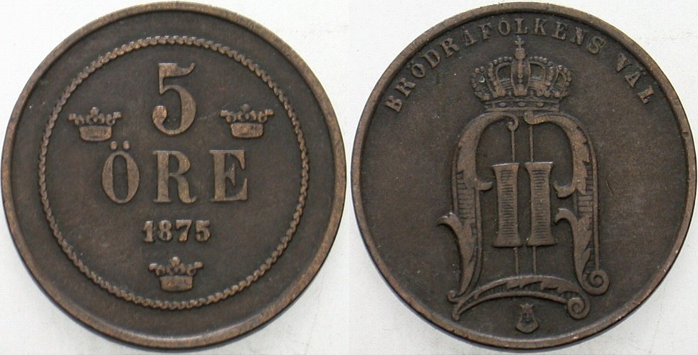 5 Öre 1875 Krause/Mishler 736 Fast sehr schön