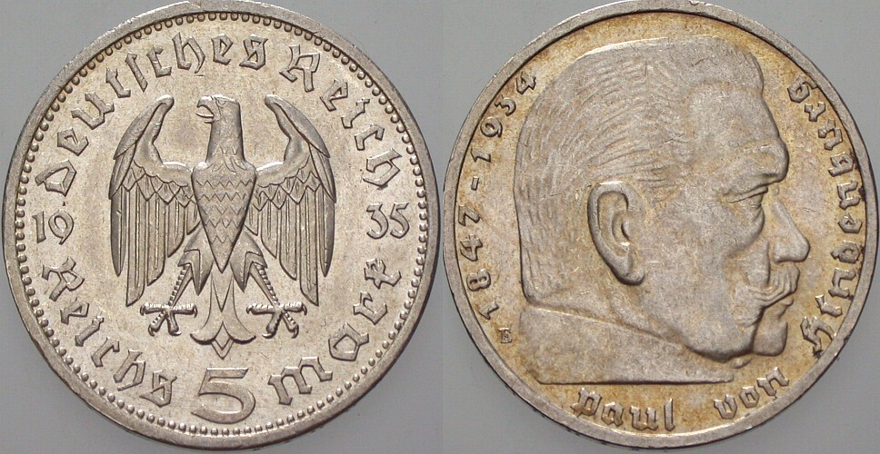 5 Reichsmark 1935 J. 360 Vorzüglich
