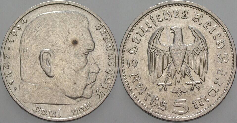 5 Reichsmark 1935 J. 360 Wz. Rdf., sehr schön +