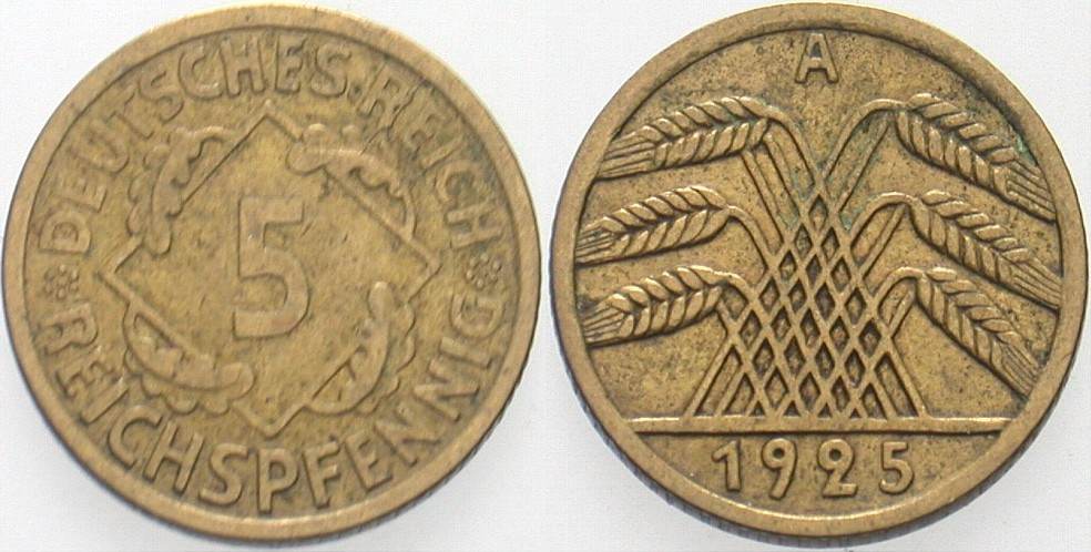 5 Reichspfennig 1925 J. 316 Sehr schön