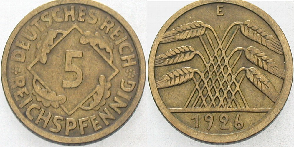 5 Reichspfennig 1926 J. 316 Sehr schön