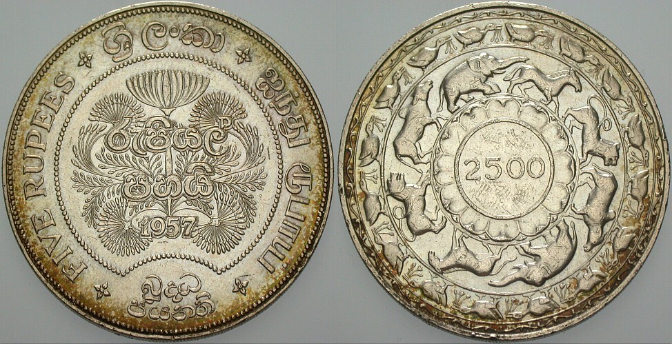 5 Rupees 1957 KM 126 Patina, fast vorzüglich