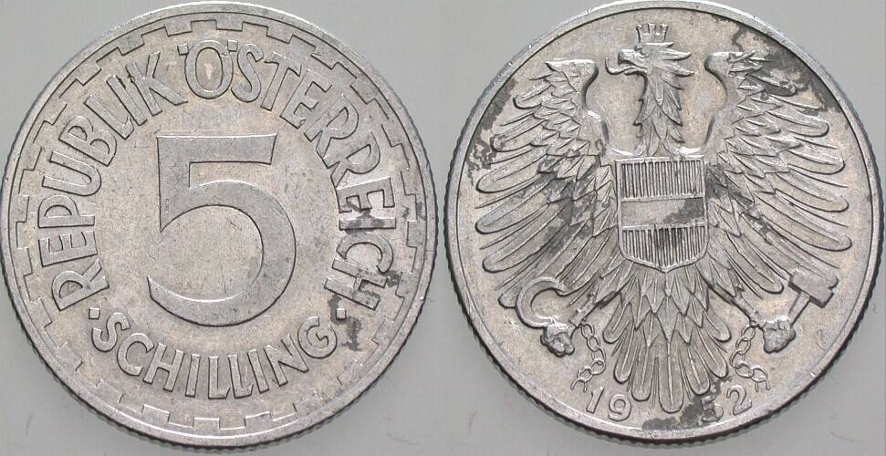 5 Schilling 1952 J. 457 Sehr schön