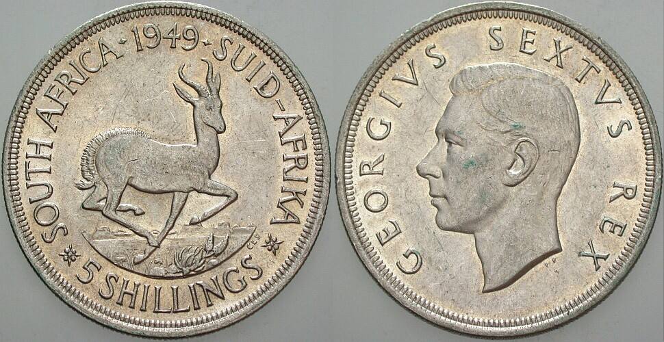 5 Shillings 1949 KM 31 Fast vorzüglich