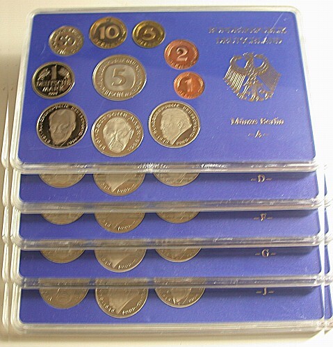 5 x 1 Pfennig - 5 Deutsche Mark, 12,68 DM 1994 Polierte Platte