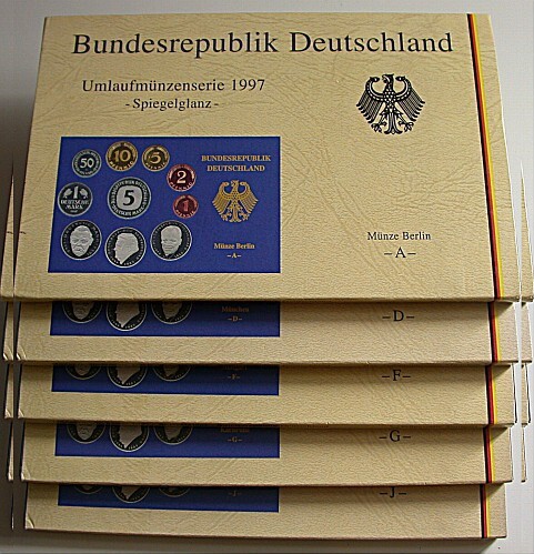 5 x 1 Pfennig - 5 Deutsche Mark, 12,68 DM 1997 Polierte Platte