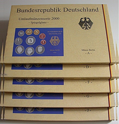 5 x 1 Pfennig - 5 Deutsche Mark, 12,68 DM 2000 Polierte Platte
