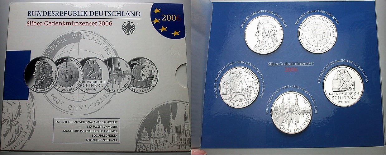 5 x 10 EURO 2006 Jaeger 518,520,521,522,523 Spiegelganz