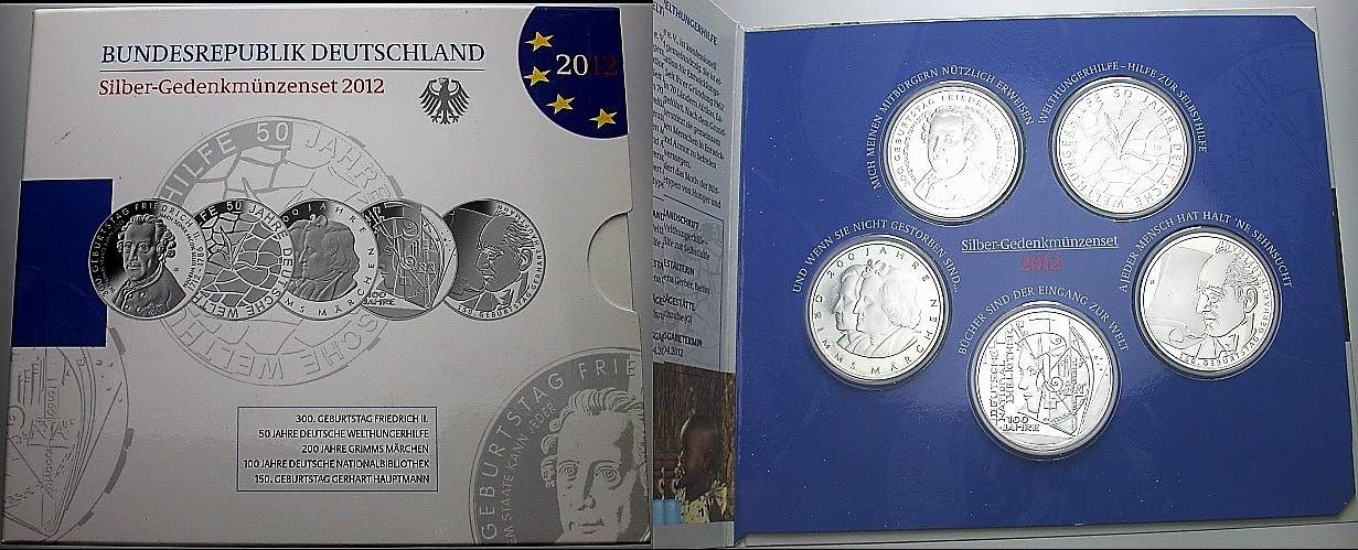 5 x 10 EURO 2012 Jaeger 569,570,571,573,575 Spiegelglanz