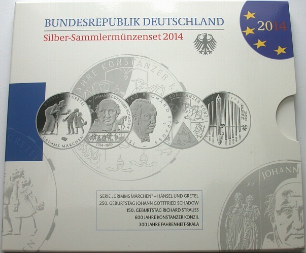 5 x 10 EURO 2014 Jaeger 585,587,588,590,592 Spiegelglanz
