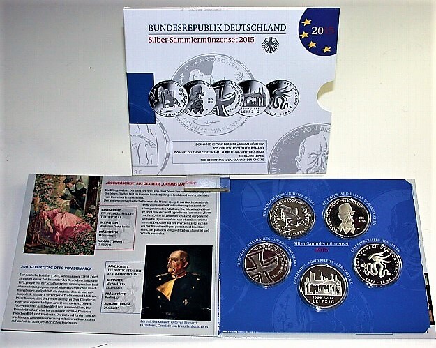 5 x 10 EURO 2015 Jaeger 595,596,597,599,600 Spiegelglanz