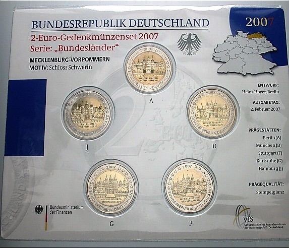 5 x 2 Euro 2007  Stempelglanz