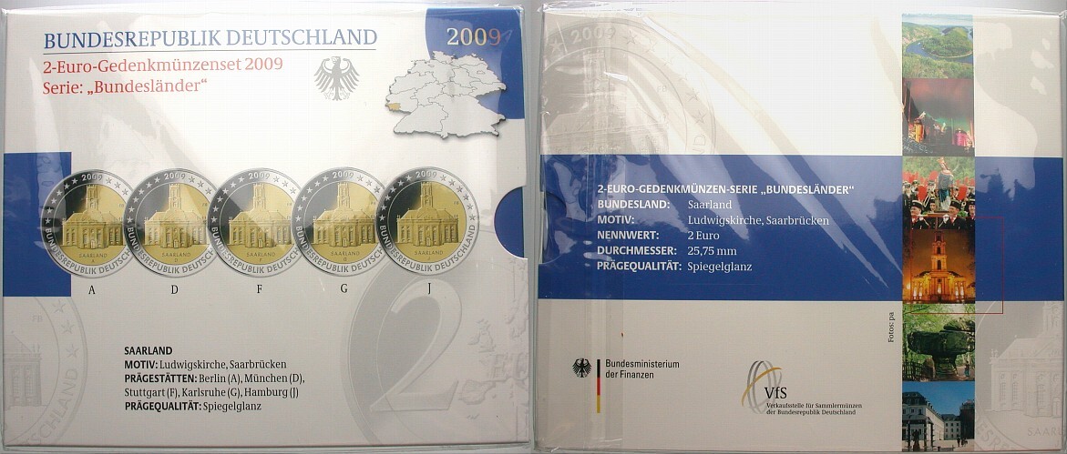 5 x 2 Euro 2009 Stempelglanz