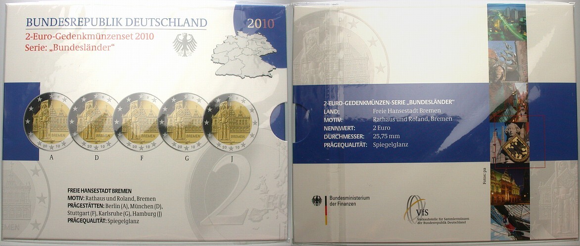 5 x 2 Euro 2010 Stempelglanz
