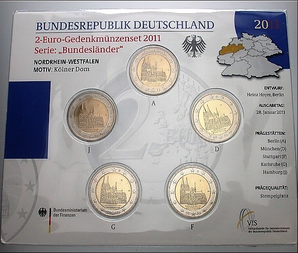 5 x 2 Euro 2011 Stempelglanz