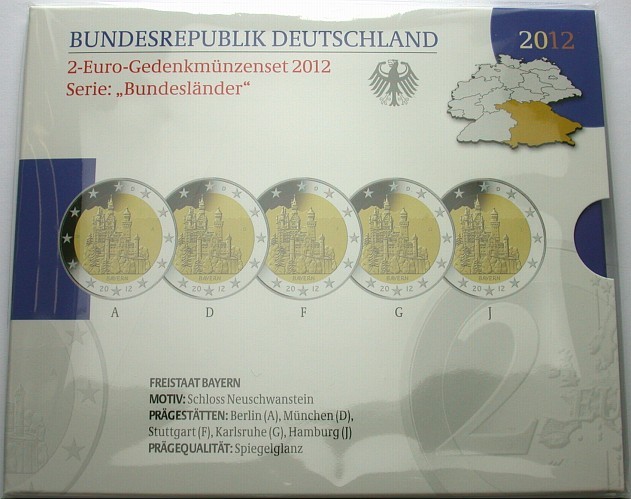 5 x 2 Euro 2012 Spiegelglanz
