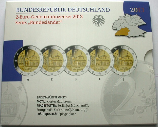 5 x 2 Euro 2013 Spiegelglanz