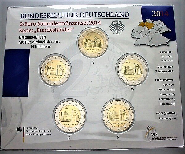 5 x 2 Euro 2014 Stempelglanz