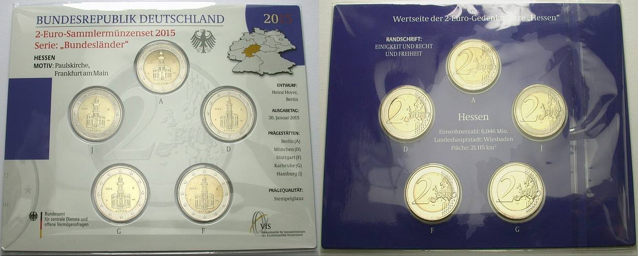 5 x 2 Euro 2015 Stempelglanz