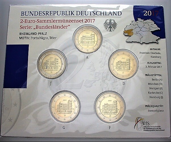 5 x 2 Euro 2017  Stempelglanz