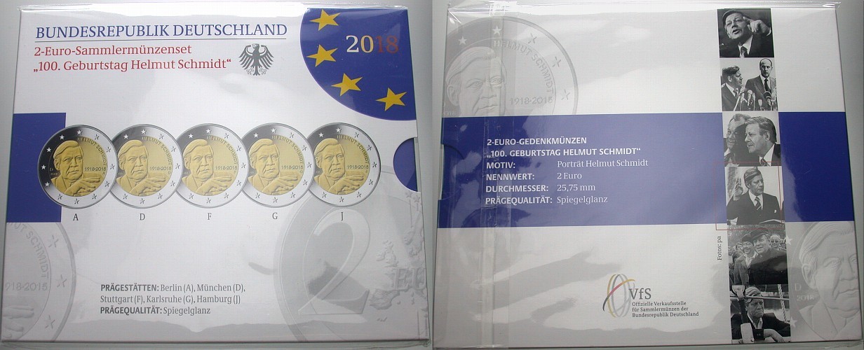 5 x 2 Euro 2018 Spiegelglanz