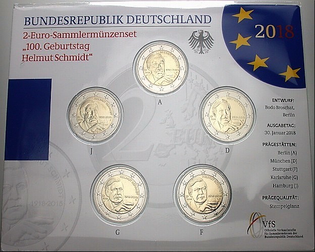 5 x 2 Euro 2018  Stempelglanz