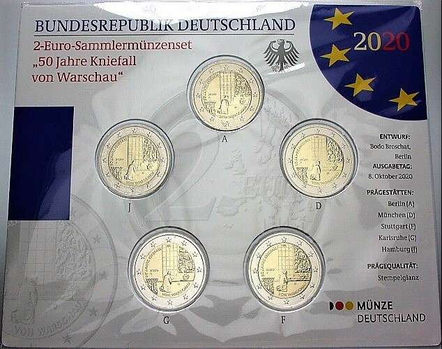 5 x 2 Euro 2020  Stempelglanz
