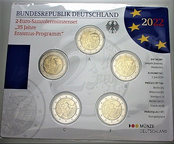 5 x 2 Euro 2022 Stempelglanz